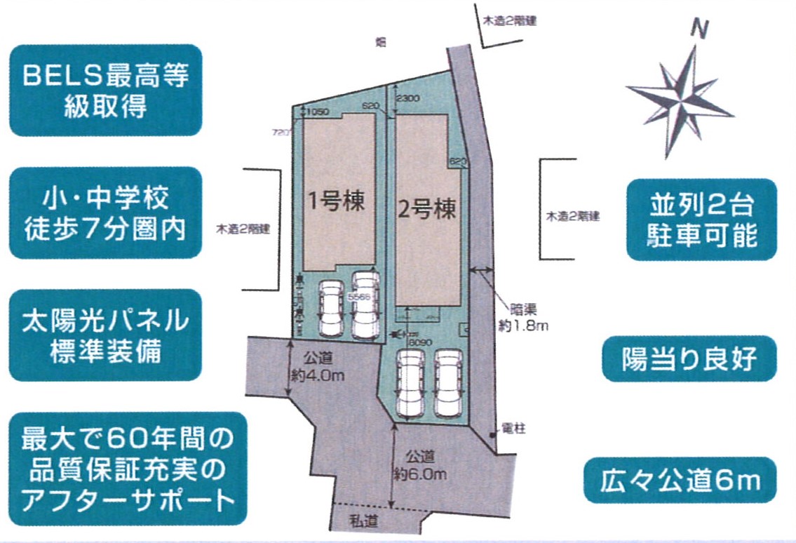 南道路に面する陽当たり駐車スペース並列２台